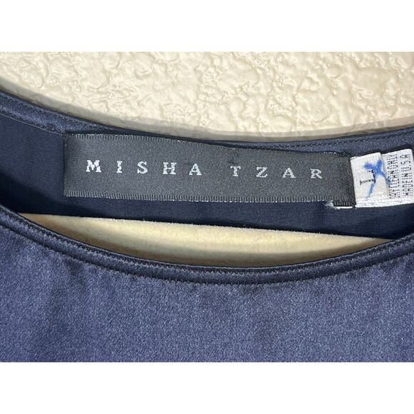 Misha Tzar Designer Navy Silk Blouse Navy Cap Sleeve - Picture 5 of 7